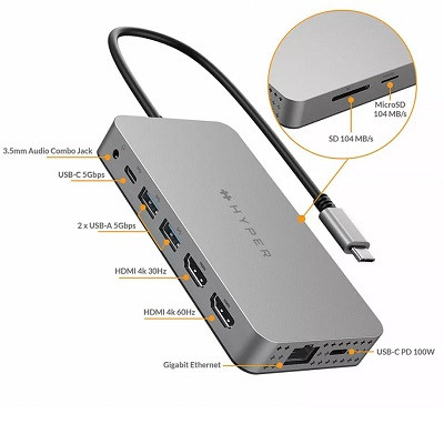 USB Хаб Hyper HyperDrive Dual 4K HDMI 10-в-1 USB-C в Махачкале