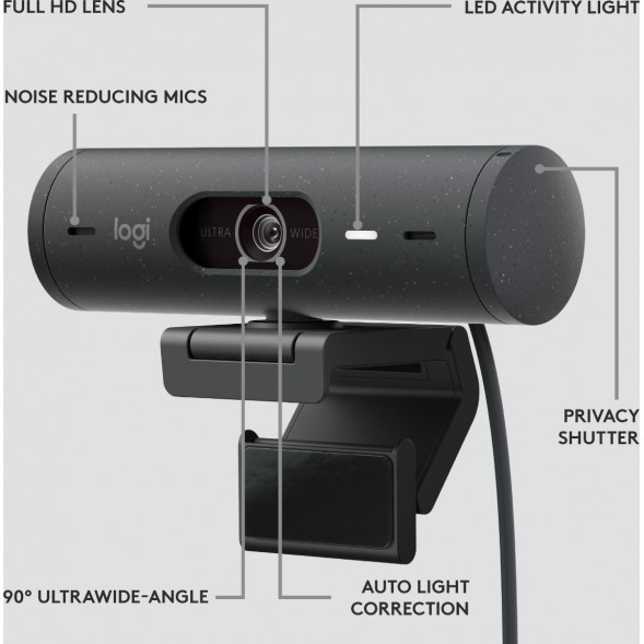 Веб-камера Logitech Brio 500, чёрный в Махачкале