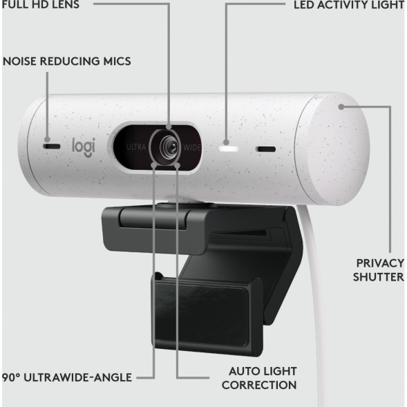 Веб-камера Logitech Brio 500, белый в Махачкале