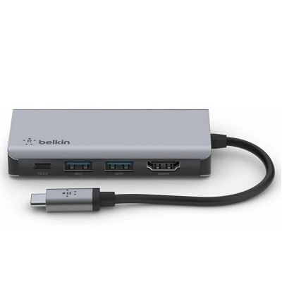Адаптер Belkin USB-C 4-in-1 Multiport Adapter - HDMI, 2xUSB-A, USB-C, 100Вт, серый в Махачкале