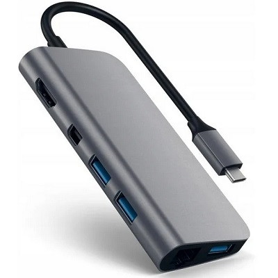 USB-концентратор Satechi Aluminum Type-C Multimedia Adapter (ST-TCMM8PA), разъемов: 4, space gray в Махачкале