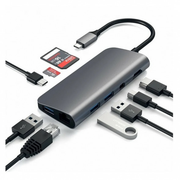 USB-концентратор Satechi Aluminum Type-C Multimedia Adapter (ST-TCMM8PA), разъемов: 4, space gray в Махачкале