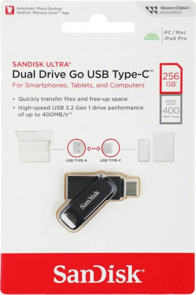 USB флешка Sandisk Ultra Dual Drive Go 256Gb USB 3.2 gen 1/ USB Type-C в Махачкале