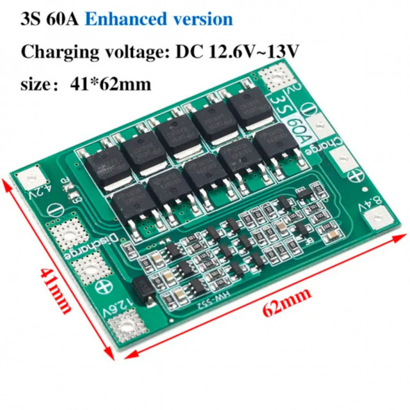 Плата защиты аккумулятора BMS 3S 60A 12.6 для Li-ion в Махачкале