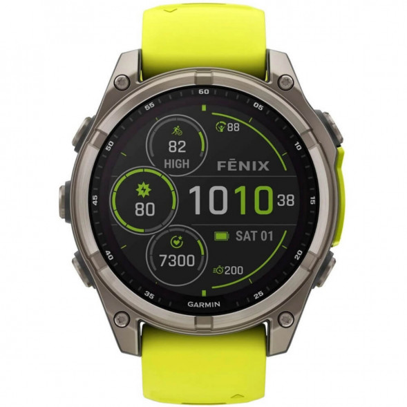 Умные часы Garmin Fenix 8, 51 мм, Solar, Sapphire Titanium with AMP Yellow/Graphite Silicone Band 010-02907-20 в Махачкале