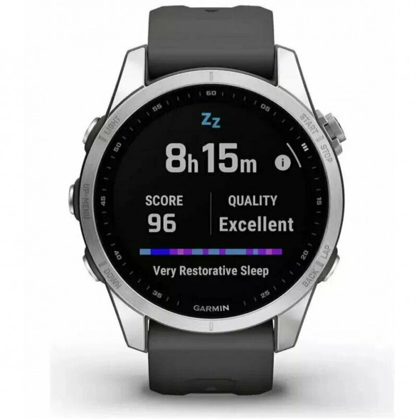 Умные часы Garmin Fenix 7s серебристый с графитовым силиконовым ремешком 010-02539-01 в Махачкале