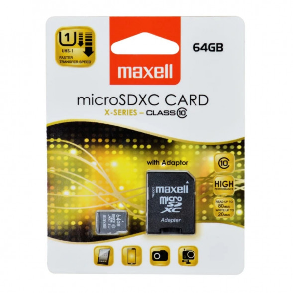 Карта памяти Maxell Micro SDXC 64 ГБ CLASS 10 с адаптером в Махачкале